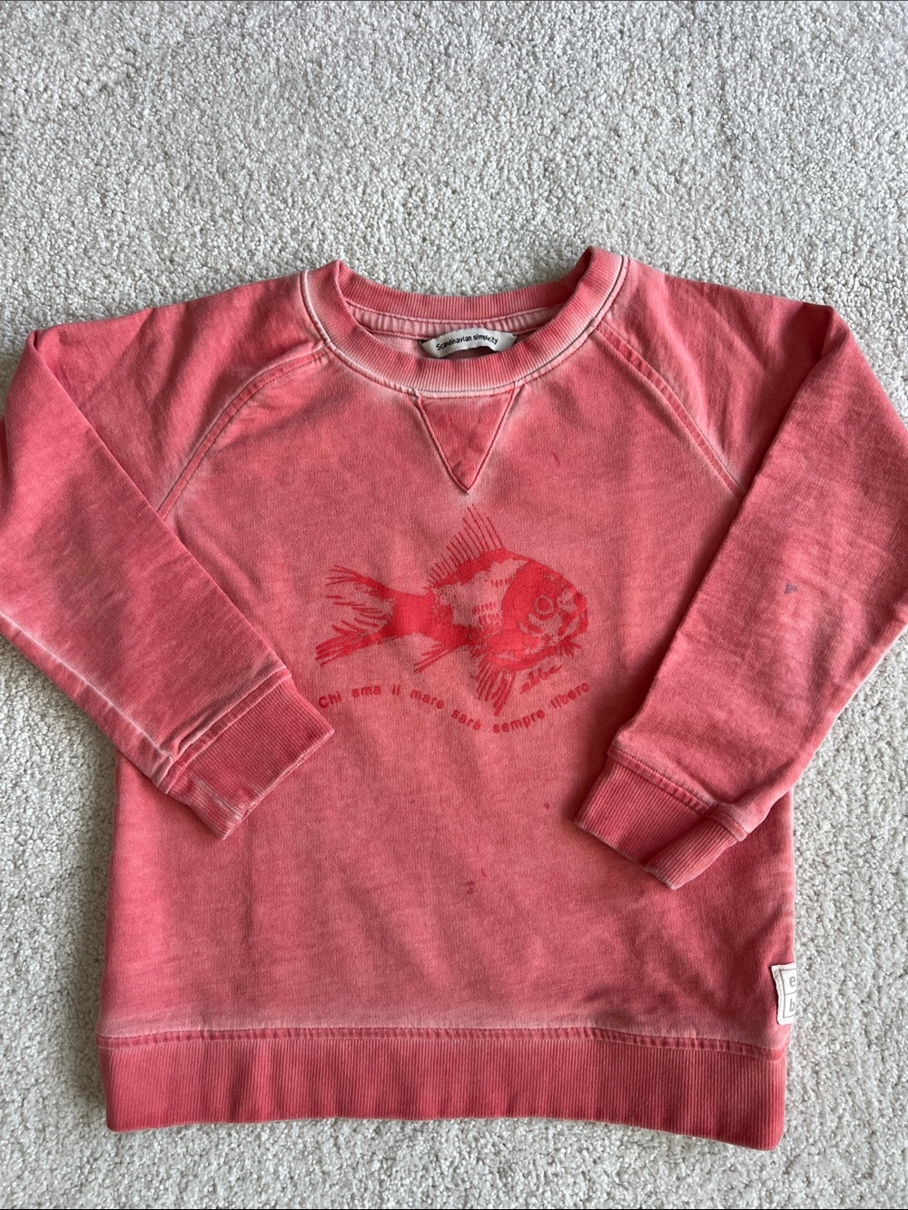 Ebbe Kids Faded Red/Pink Fish Sweatshirt - softest cotton - size 110/ 4-5 years